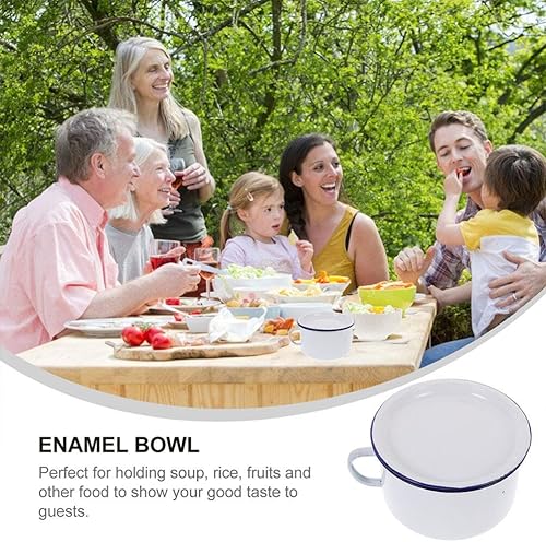 Miniatura 4 de Hemoton Kitchen Supplies - Recipientes de alimentos, 2 tazones de sopa esmaltados con tapa y asa, taza grande para cereal Ramen de 60 onzas1.8 L,