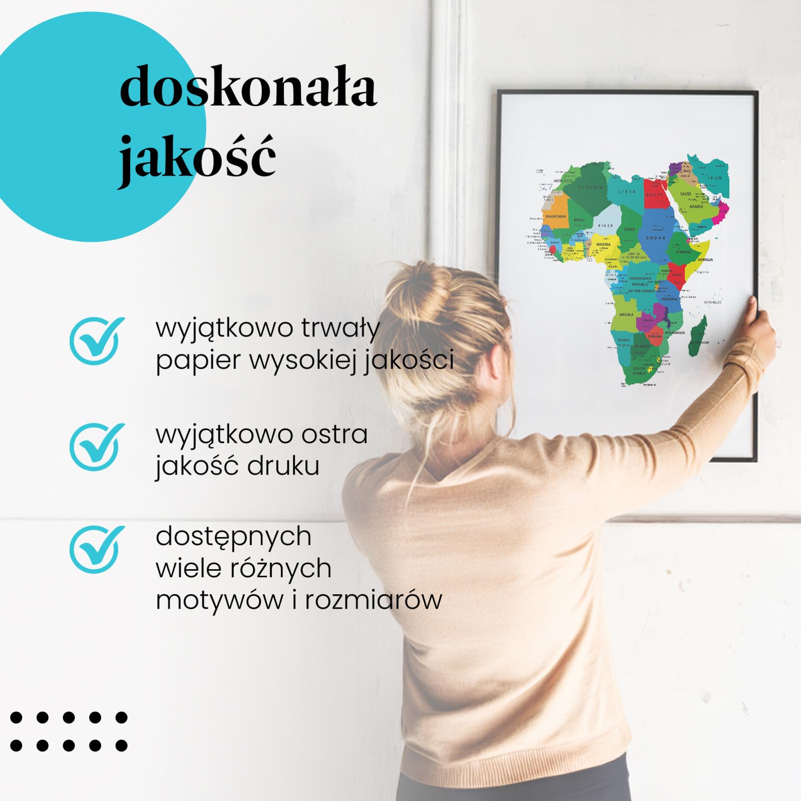 Postereck - 0936 - Mapa polityczna, Afryka, Bliski Wschód, edukacja. Wydruk, Druk, Sztuka Ścienna, Dekoracja. - ekran - 100,0 cm x 75,0 cm