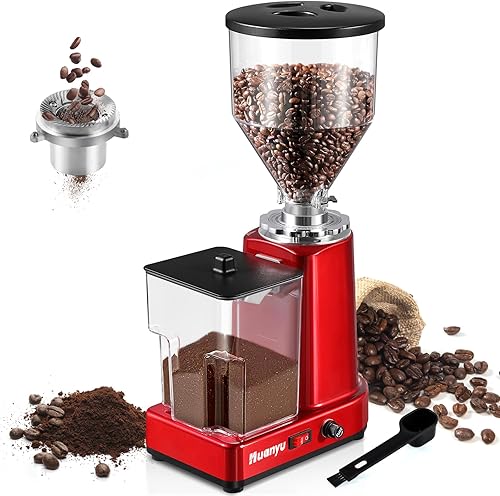 Huanyu Molinillo de café de rebabas planas con 19 ajustes de molienda a granel, molinillo de granos de café eléctrico ajustable de gran capacidad,