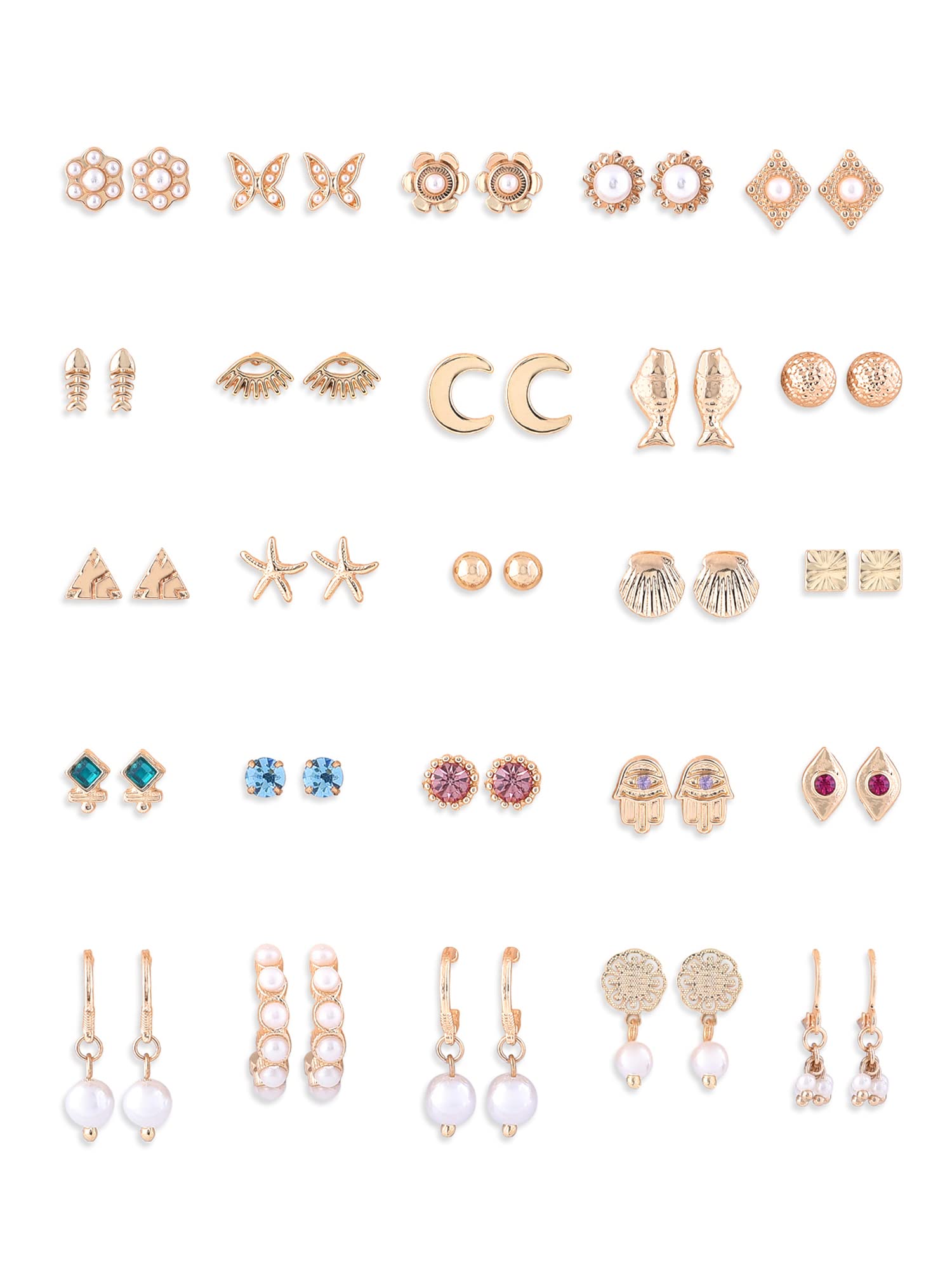 Zaveri Pearls Set of 25 Gold Tone Contemporary Studs & Drop Earrings For Women-ZPFK15134 (B0BJFDCYNH) Amazon Price History, Amazon Price Tracker