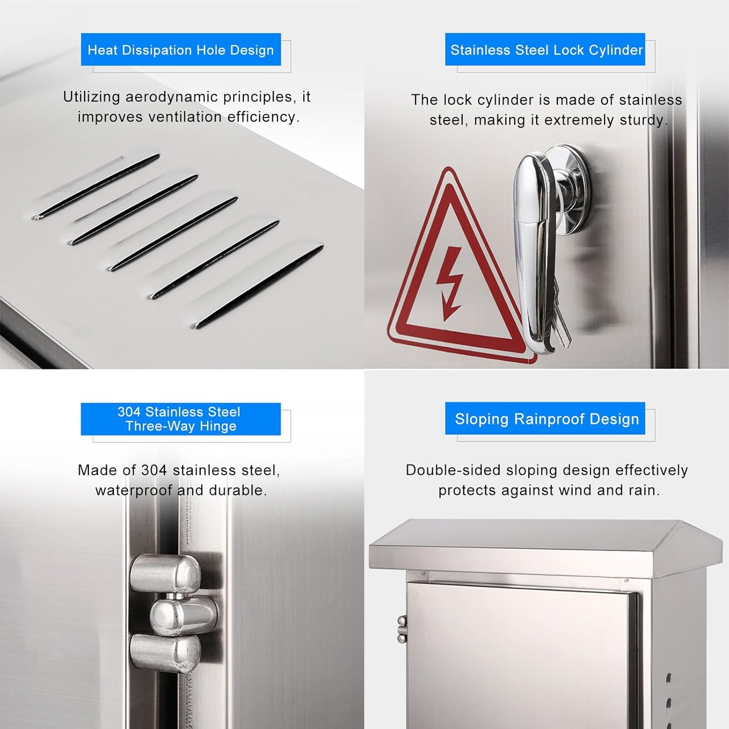 304 Stainless Steel Outdoor Electrical Box, Waterproof & Dustproof Enclosure with Ventilation Holes, Corrosion-Resistant Mounting Plate (25x16x30cm)