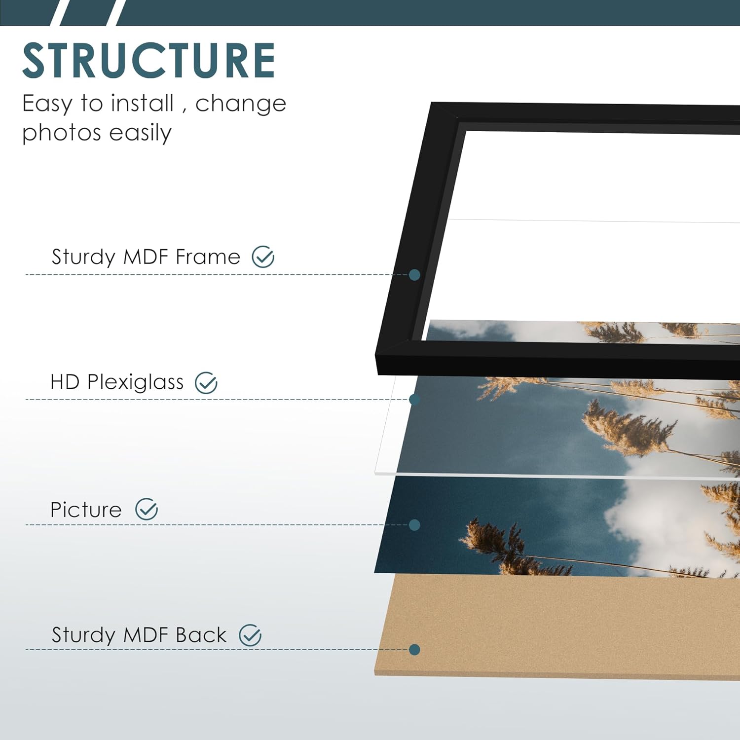 12.5x12.5 Vinyl Record Frame 5 Pack, Classic Black Frame for Horizontal or Vertical Wall Mounting