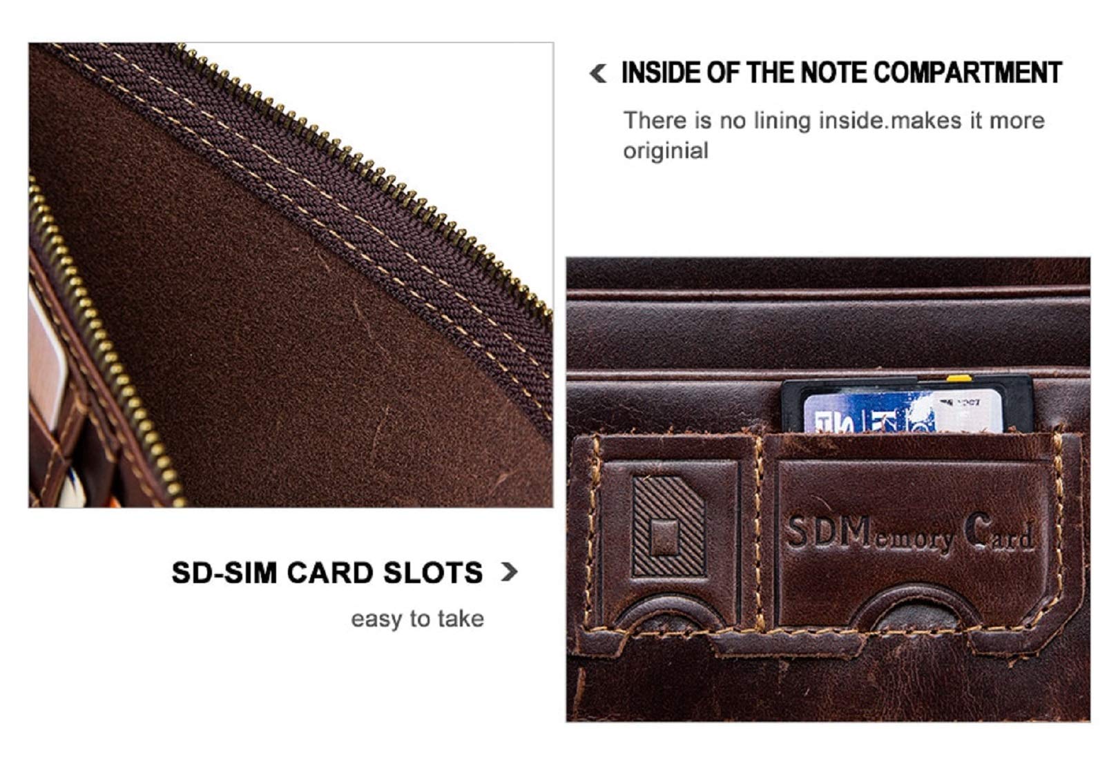 Contacts Men's Genuine Leather Wallet | RFID Blocking | Bifold with Button Closure | 13 Card Slots Including 1 ID Window, 1 Zip Closure Currency Compartment (Hori Brown) 2