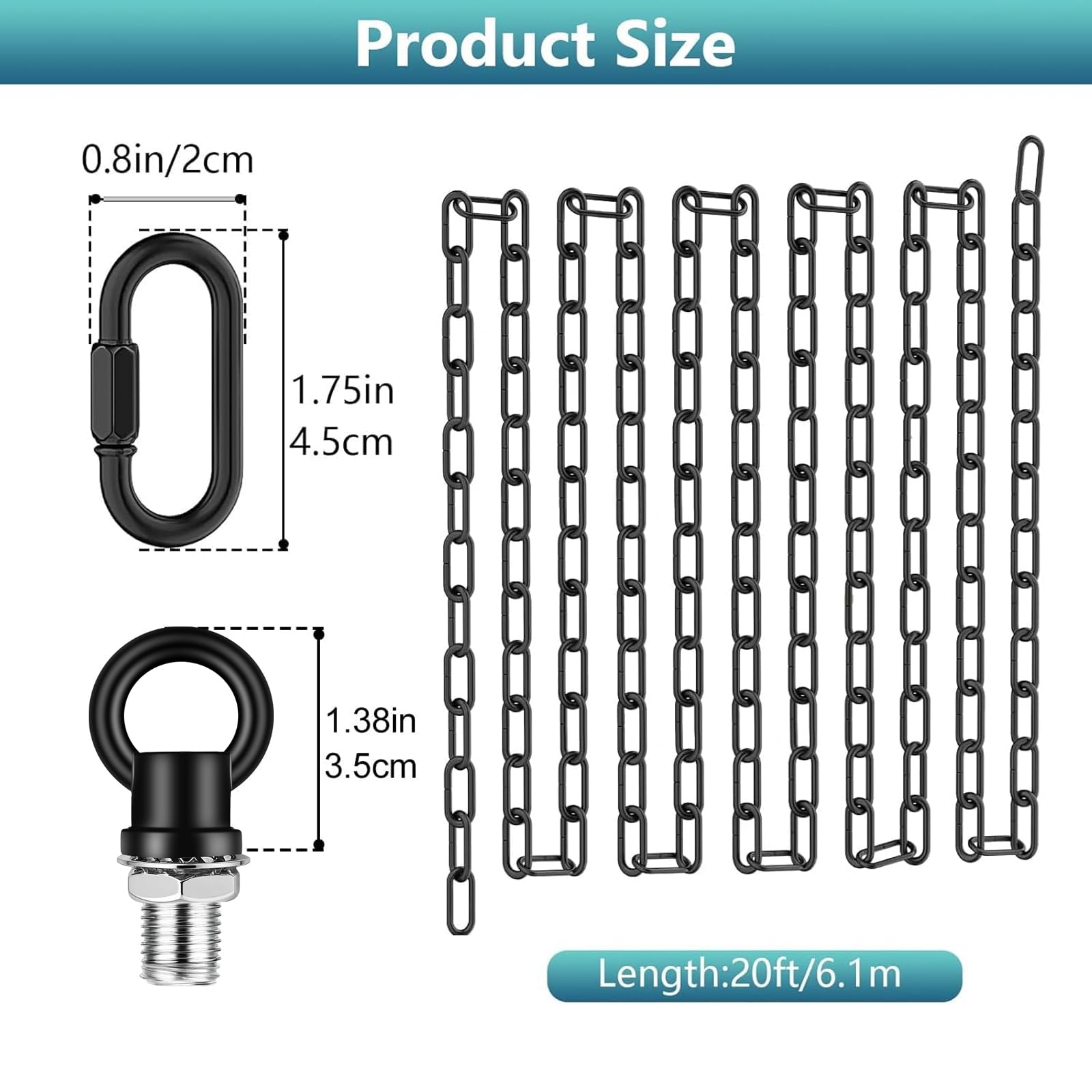 garini 15 Feet Industrial Black Light Fixture Chain, Adjustable Metal Pendant Chandelier Chain Extension with Detachable Link, Maximum Load is 66 Pounds — Amazon image 2