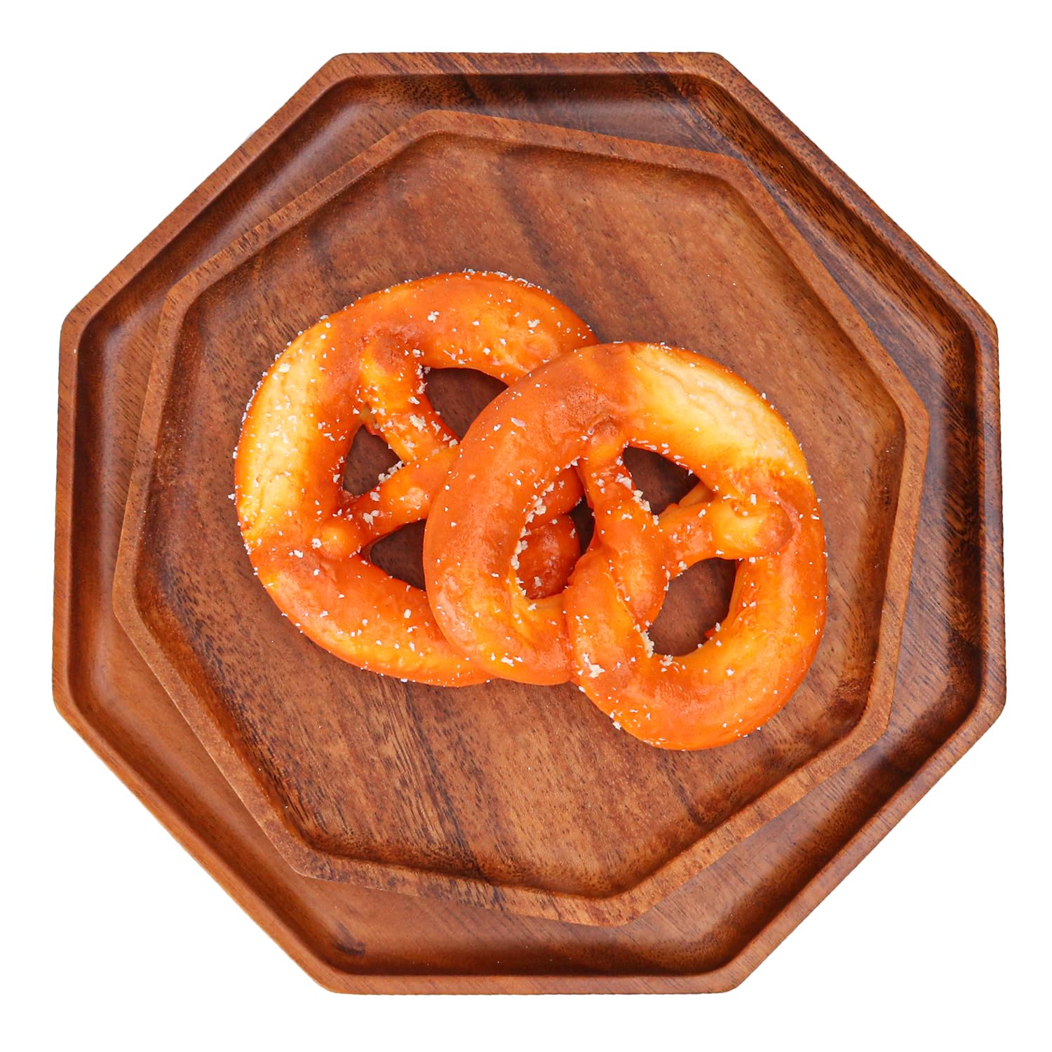 Geytetqi 2 Pack Octagon Wood Serving Tray- 2 Size Acacia Wooden Charcuterie Tray, Decorative Wooden Tray - Ideal for Serving Platters for Party, Large