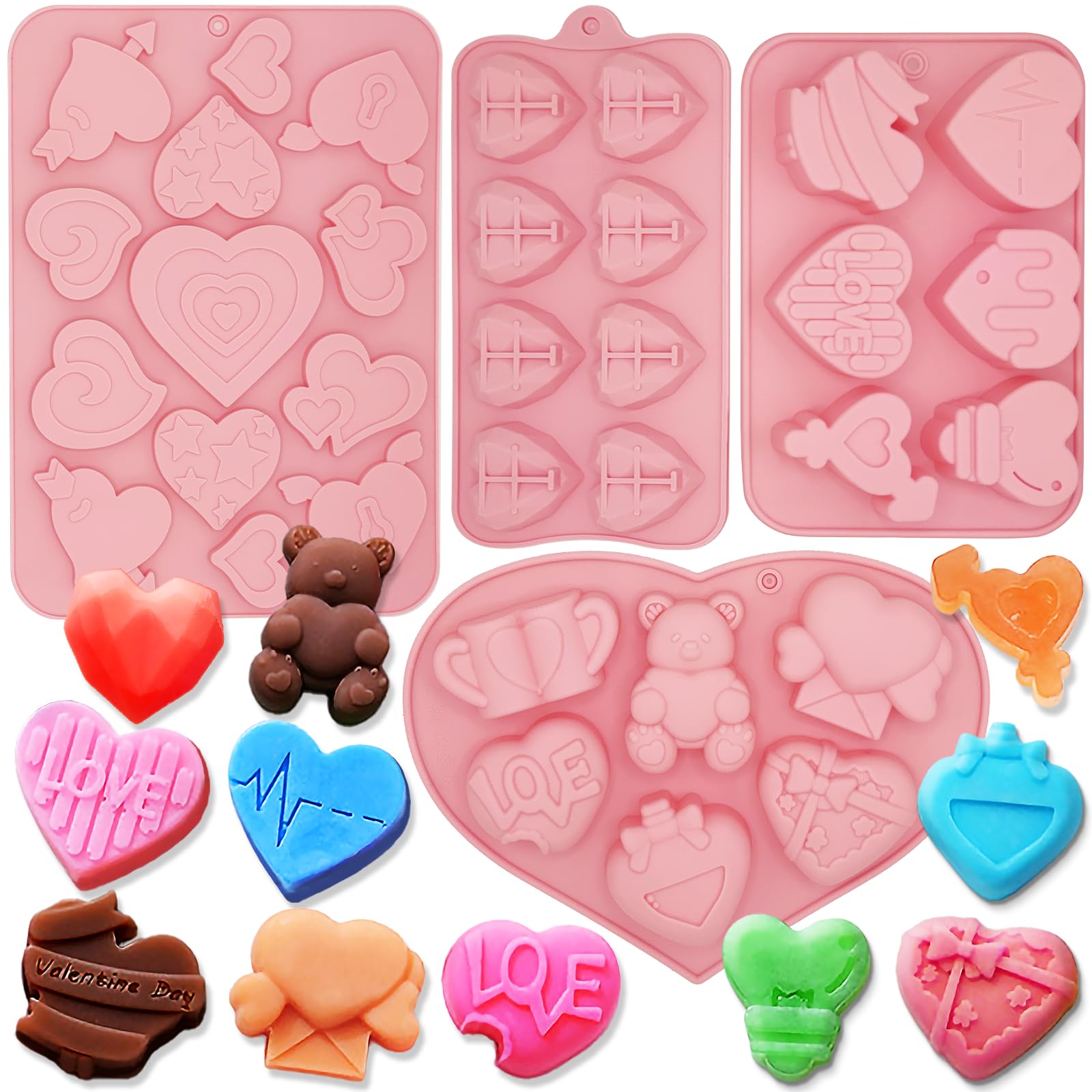 4PCS Valentines Day Mold Heart Shape Silicone Molds Valentine's Day Silicone Molds Non-Stick Baking Molds for Valentine's Day Wedding Party Supplies