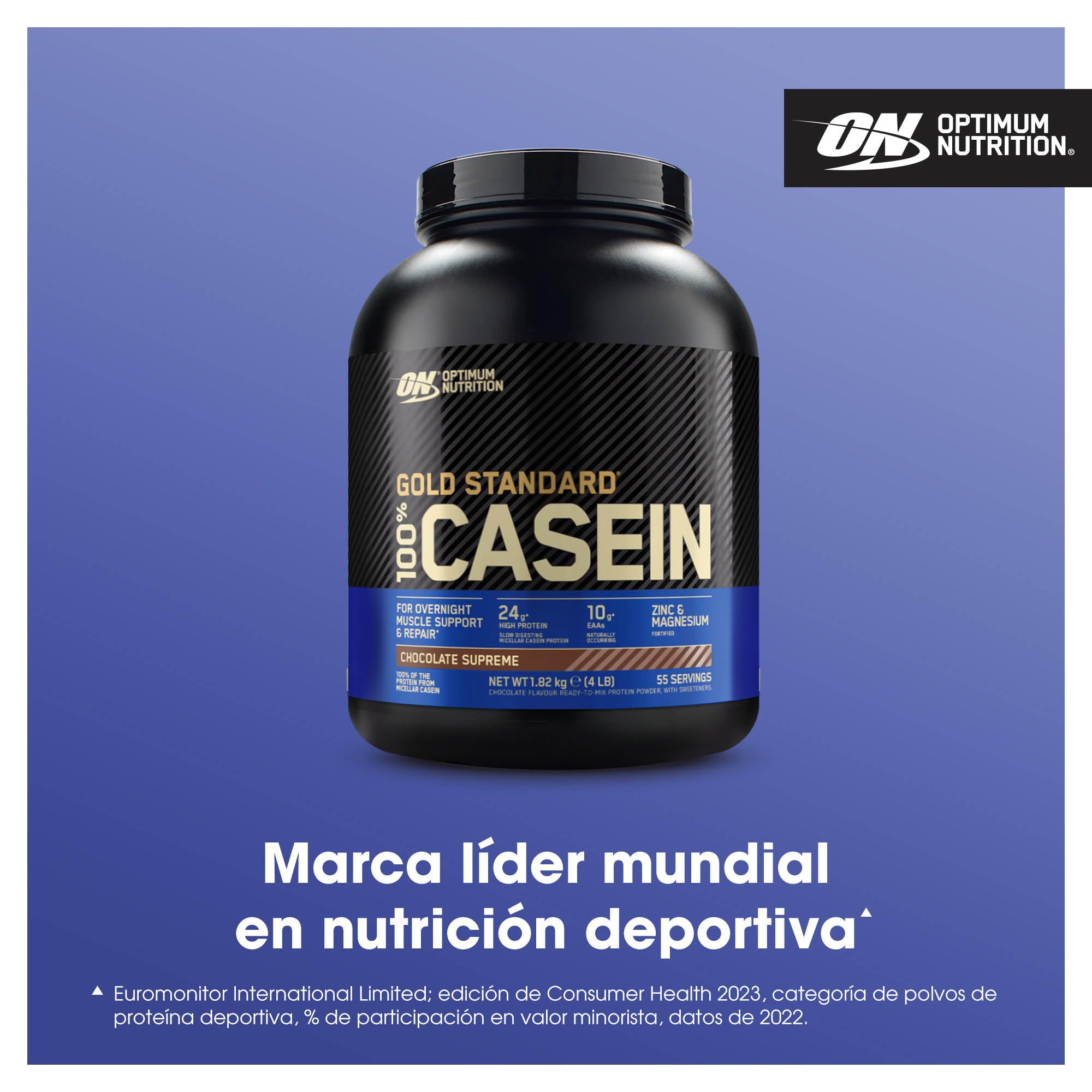 Optimum Nutrition Gold Standard 100% Proteína de Caseína en Polvo, Sabor Chocolate Supremo, 1.82kg, 55 Servicios