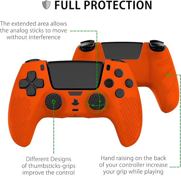 MyGadget Funda de Silicona Mando PS5 - con 8 Botones de Thumbsticks (2 Pares Altos | 2 Pares Bajos) - Carcasa para PlayStation 5 Dualsense Wireless en Naranja - 3