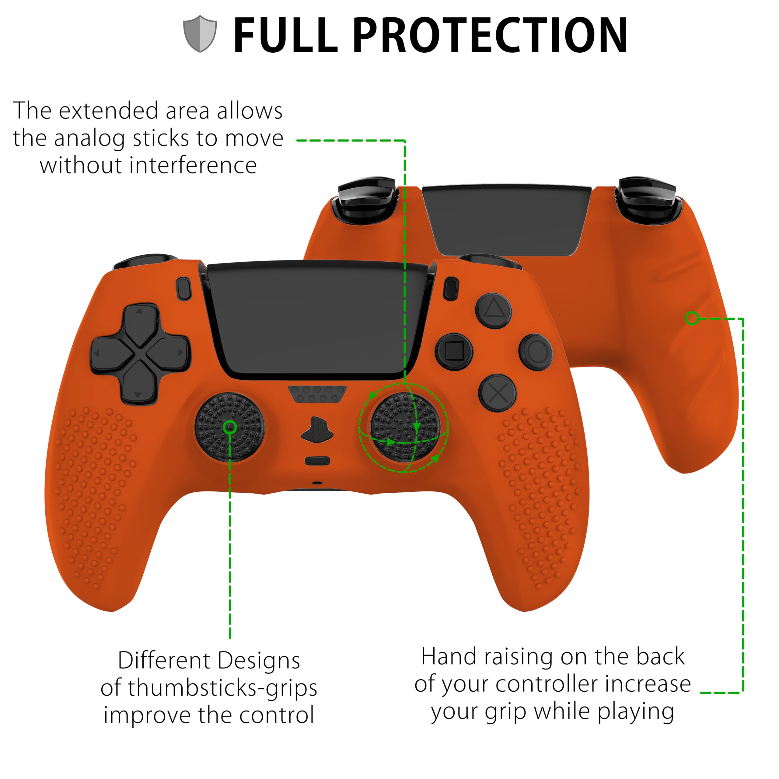 MyGadget Funda de Silicona Mando PS5 - con 8 Botones de Thumbsticks (2 Pares Altos | 2 Pares Bajos) - Carcasa para PlayStation 5 Dualsense Wireless en Naranja - 3