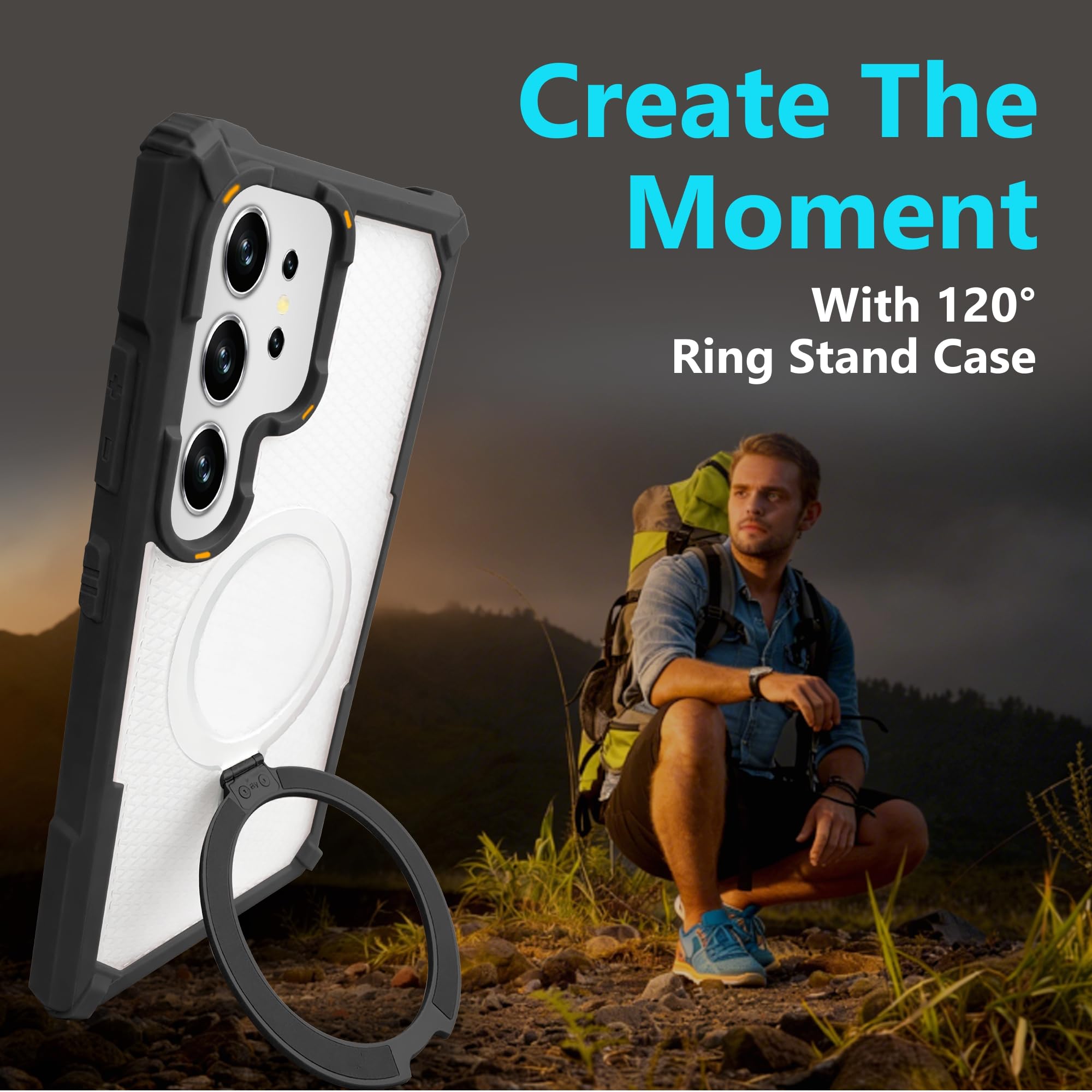 AIBEX Transparent Back Cover Compatible for Samsung Galaxy S24 Ultra|Mag-Saf Magnetic Ring Kickstand |Shockproof Dual Layer Military Grade Drop Protection Armor Case|Wireless Charging Support - Black — Amazon image 5