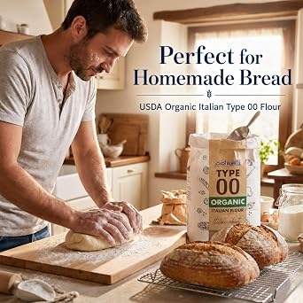 POLSELLI Organic Flour, Italian Tipo 00, Unbleached Flour,11 lb (5 kg) | Double Zero Flour, 100% Italian Wheat flour for Pizza, Pasta & Bread, Unbromated, No Additives, No Enzymes Added