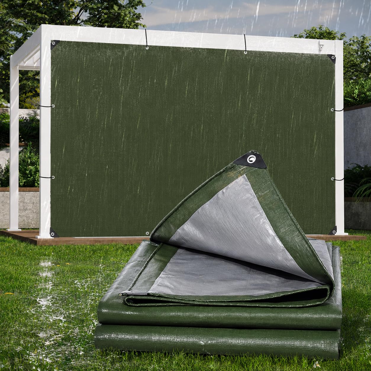 Army Green Heavy Duty Waterproof Tarp UV Resistant Poly Tarpaulin Grommets
