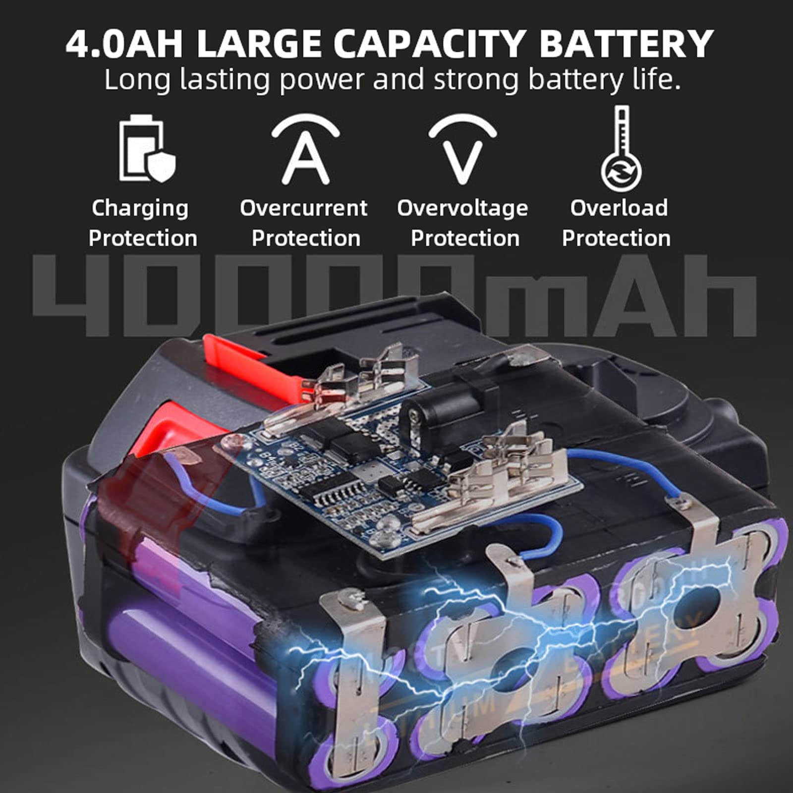 Cortasetos de Batería de Litio 21V para 4,0Ah con Cuchilla Giratoria de 51cm, Doble Interruptor y Doble Asa, Hoja Asimétrica, Diseño Compacto y Ligero, Incluye Funda de Espada, Batería y Cargador