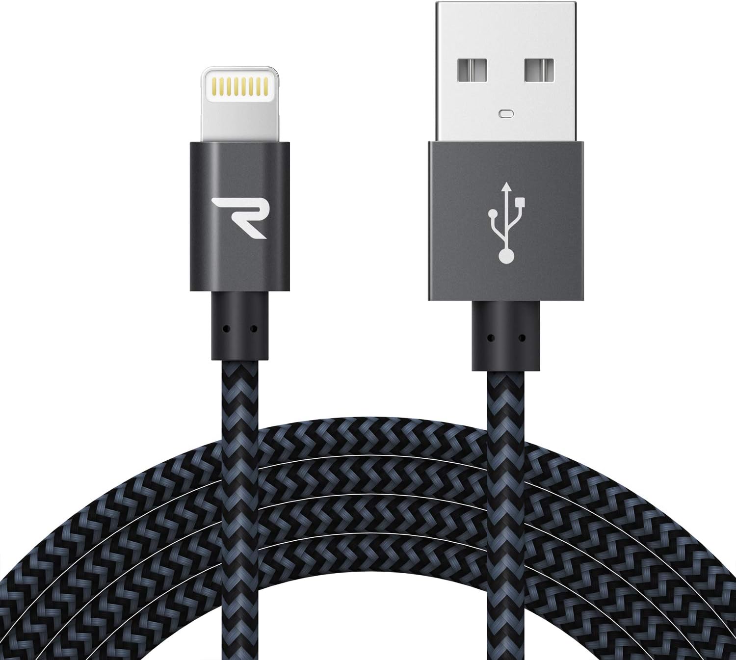 Rampow iPhone Charger Lightning Cable 2M/6.6ft Apple MFi Certified Nylon Braided Fast Charging Cable for Apple iPhone 12 11 Pro XS Max XR X 8 7 6s 6 plus SE 5s 5c 5, iPad, iPod, AirPods Dark Grey