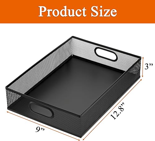 Miniatura 2 de Elsjoy Paquete de 2 bandejas organizadoras de cajones de escritorio, bandeja de almacenamiento de escritorio de malla metálica, organizador de