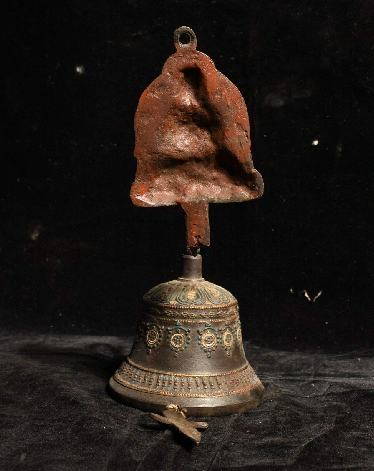 Antiguo Budismo del Tíbet Bronce 4 Manos Chenrezig Estatua de Buda Campana Colgante de Pared
