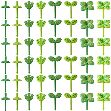 64 Pcs Kids Food Pick Leaves Series Bento Box Picks Plastic Fruit Picks Decorative Bento Box Accessories Mini Fruit Fork Kawaii Plastic Stick Cute Salad Toothpick for Party Lunch Decor, 8 Styles