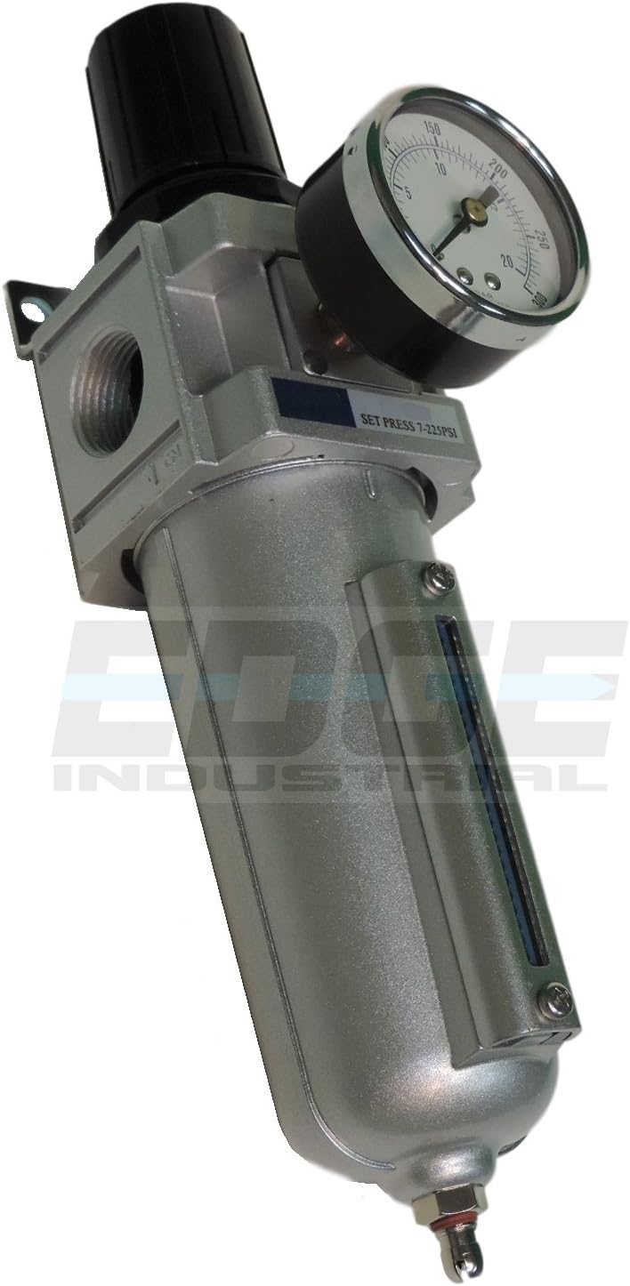Heavy Duty Compressed AIR Filter Regulator Combo Piggyback, Metal Bowl, Visible Sight Glass, 5 Micron Element (3/4" Manual Drain)