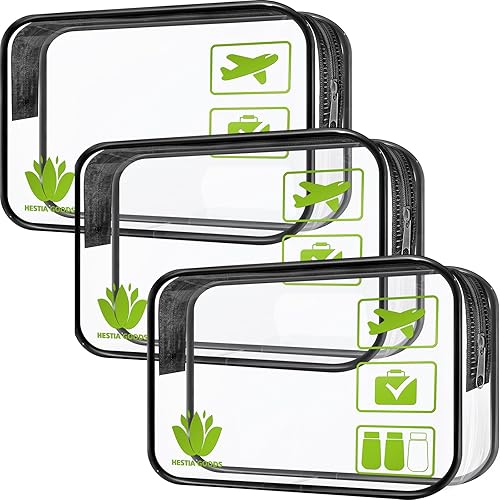 Hestia Goods Bolsa de aseo aprobada por la TSA, 3 piezas, bolsa de maquillaje transparente, impermeable, bolsa de viaje para cosméticos de