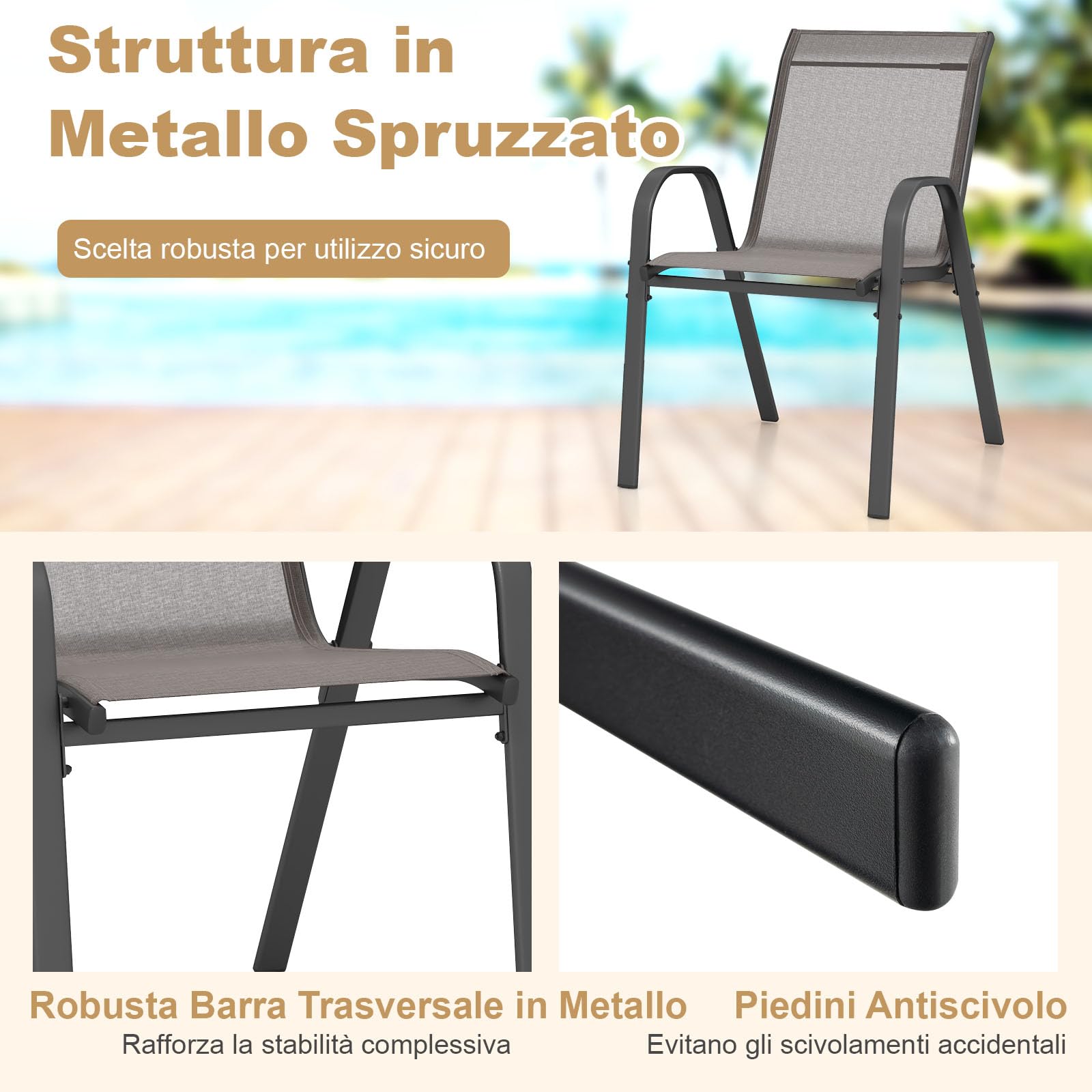 COSTWAY Set di 2 Sedie da Giardino in Textilene Impilabili Metallo 150 kg Grigio