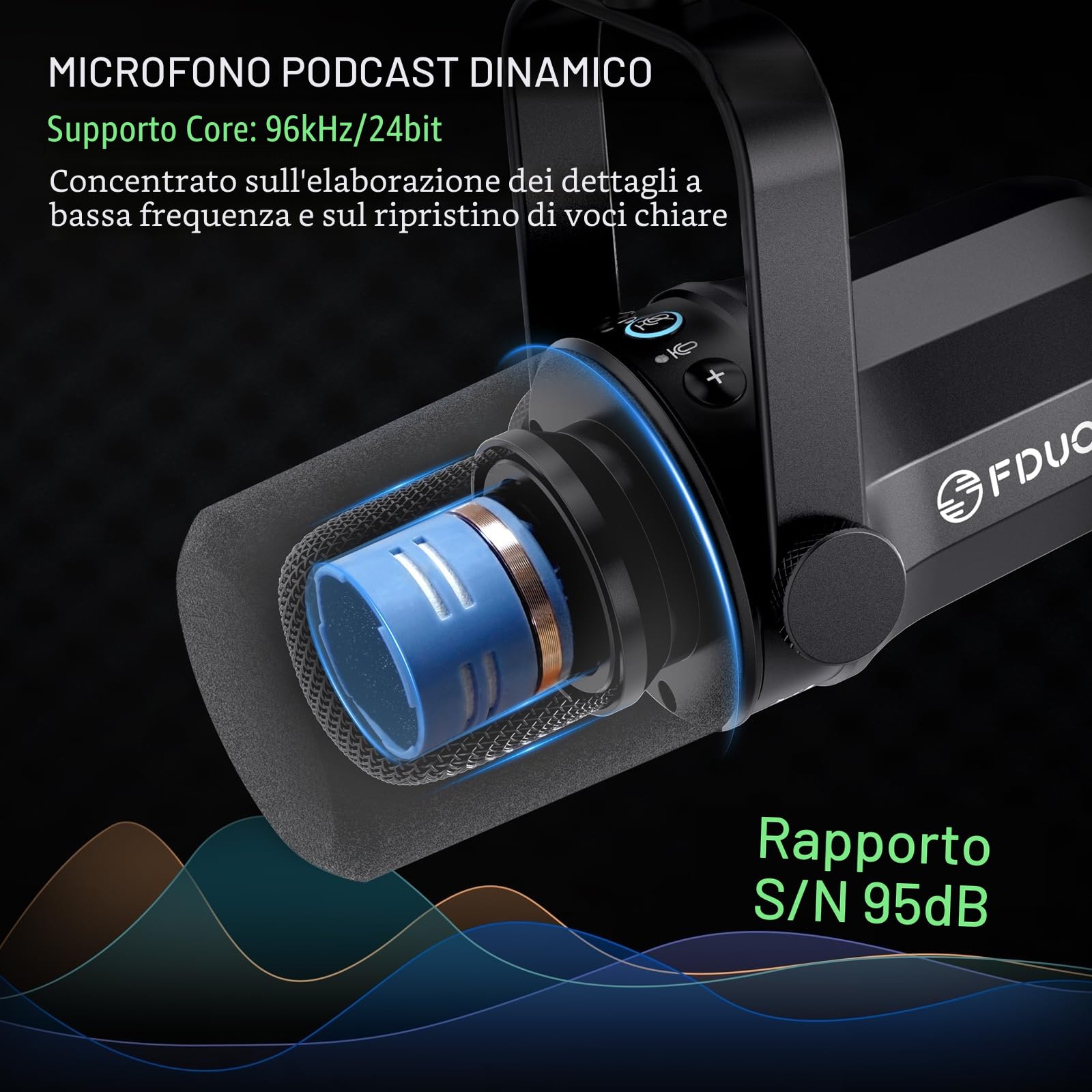 FDUCE SL40+ Microfono dinamico, kit microfono USB/XLR per podcasting, giochi e streaming, uscita cuffie integrata, pulsante mute, pulsante guadagno