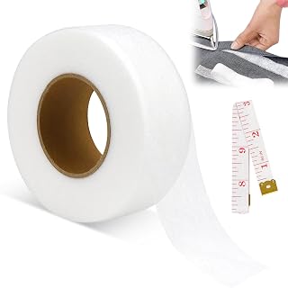 LPZMPZ Strong Iron On On Hems, Fabric Tape Fabric Sticker Hem with Tape Measure for Splicing Fabrics, Trousers, Curtains, Jeans, Clothes (White)