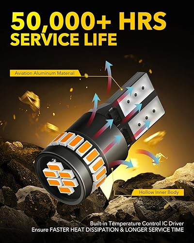 Miniatura 7 de AUXITO - Foco LED 194, amarillo ámbar, 168, 175, 2825, W5W, T10, kit de luces LED de repuesto sin error Canbus para interior de auto, cúpula