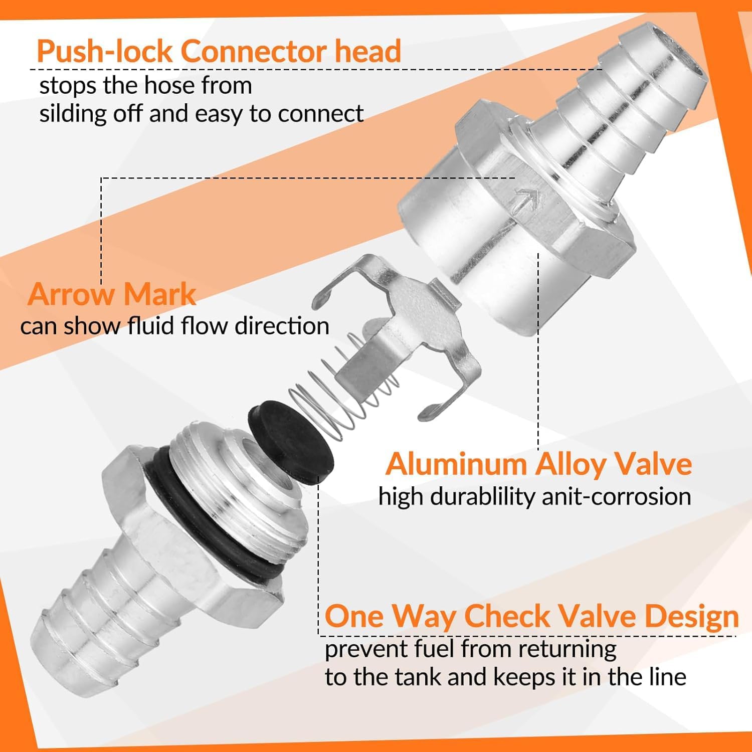 10mm 3/8" Fuel Non Return One Way Check Valve for Petrol Diesel Fuel Oil Water Aluminium Alloy Accessories