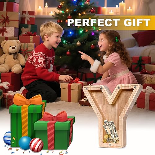 Miniatura 59 de Alcancía de madera con letras de madera, alcancía para niños y niñas, grande, 26 letras del alfabeto, banco de dinero personalizado con nombre