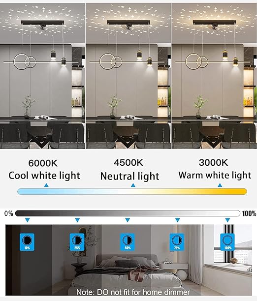 KZT LED plafondventilator met lamp en afstandsbediening Stille ventilator plafondlamp met spotlight Moderne dimbare fan kroonluchter voor eetkamer woonkamer keuken kantoor ventilatorlicht, 100cm photo 2