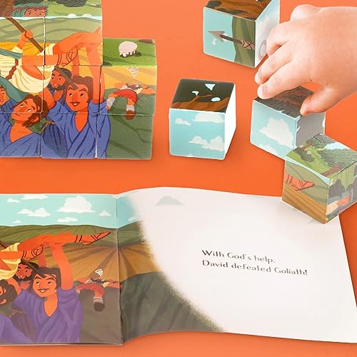 Miniatura 4 de Rompecabezas de historias bíblicas para niños pequeños (David y Goliat), rompecabezas de madera con mini libros cristianos para bebés y juego de
