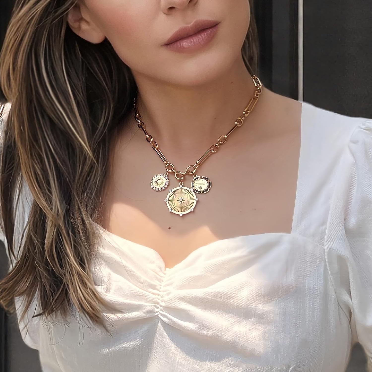 Sun Heart Necklace for Women 18K Gold Plated Heart Pendant Necklace Chunky Chain Choker Necklaces Hip Hop Charm Necklaces Trendy Unisex Jewelry - Image 6