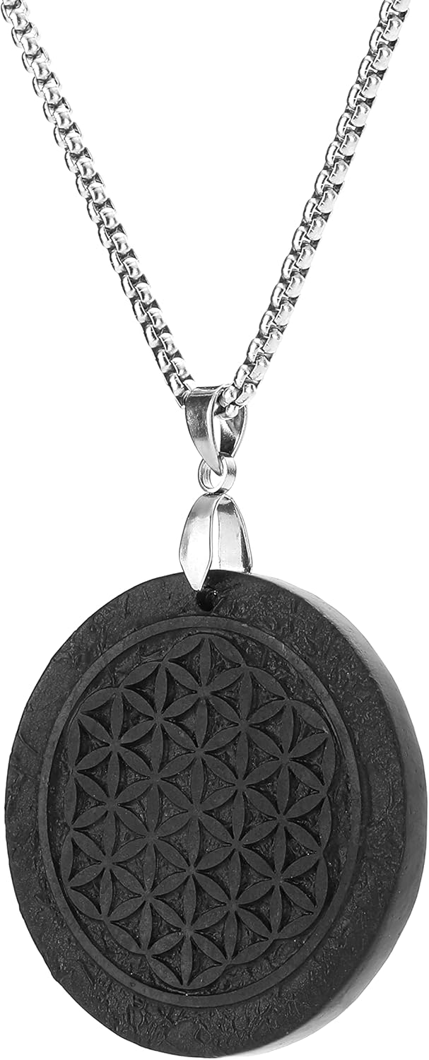 Shungite necklace flower of life shungite stone pendant necklace - Image 8