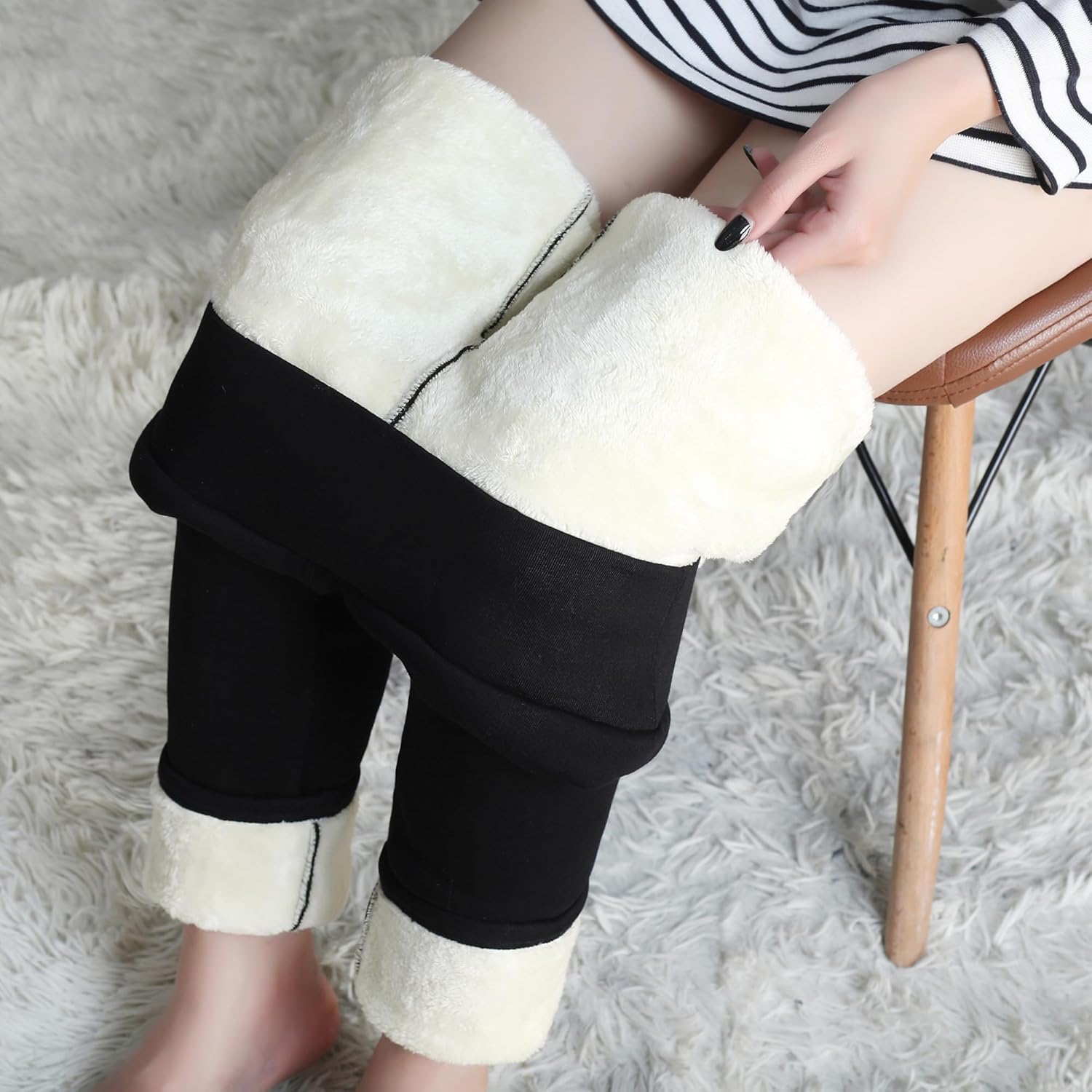 Hixiaohe Casual Sherpa Fleece Lined Leggings Women Winter Warm Pants High Waisted Stretchy Thick Thermal Tights Cold Weather - Image 7