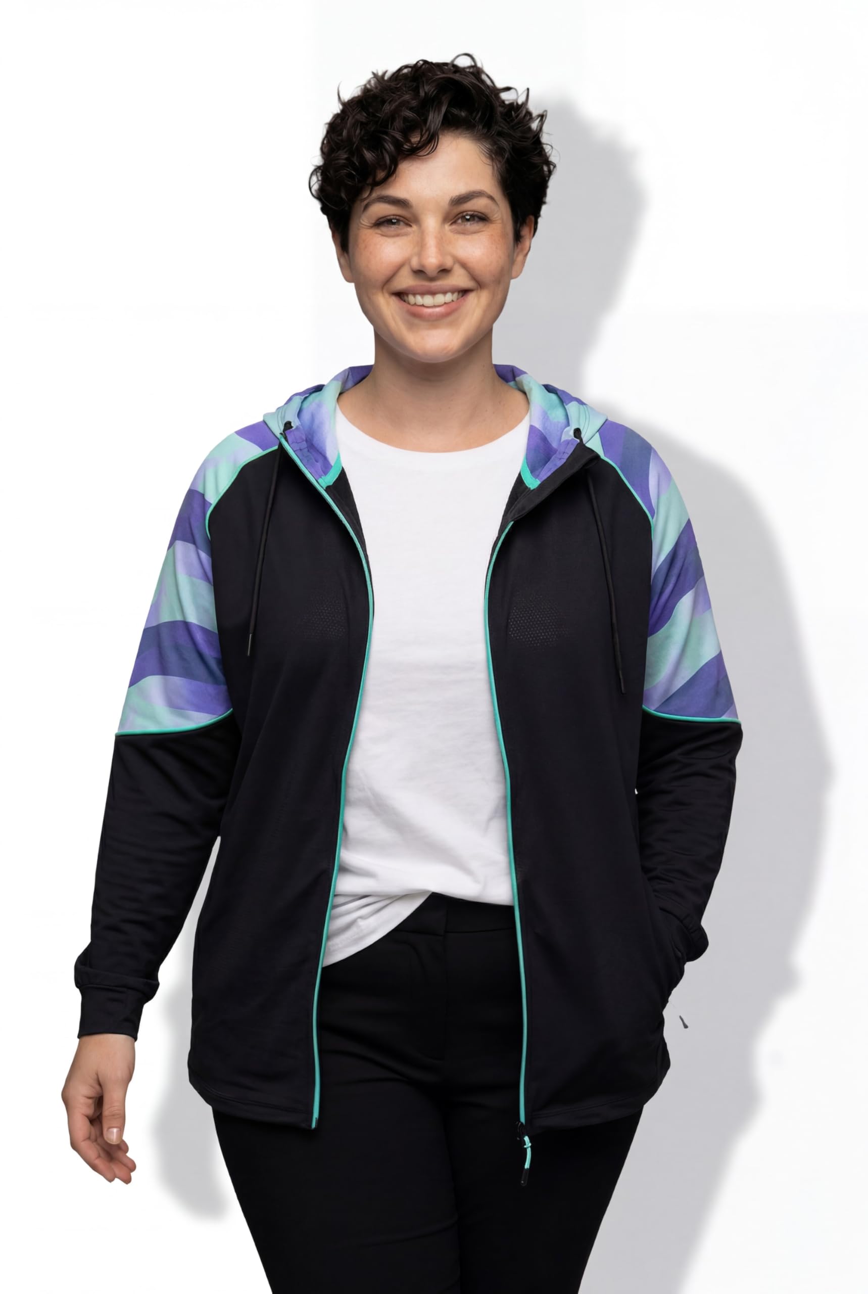 Ulla Popken Femme Grandes Tailles Veste Technique légère, Protection Anti-UV FPS 50+, Capuche et Passe-Pouces 848574