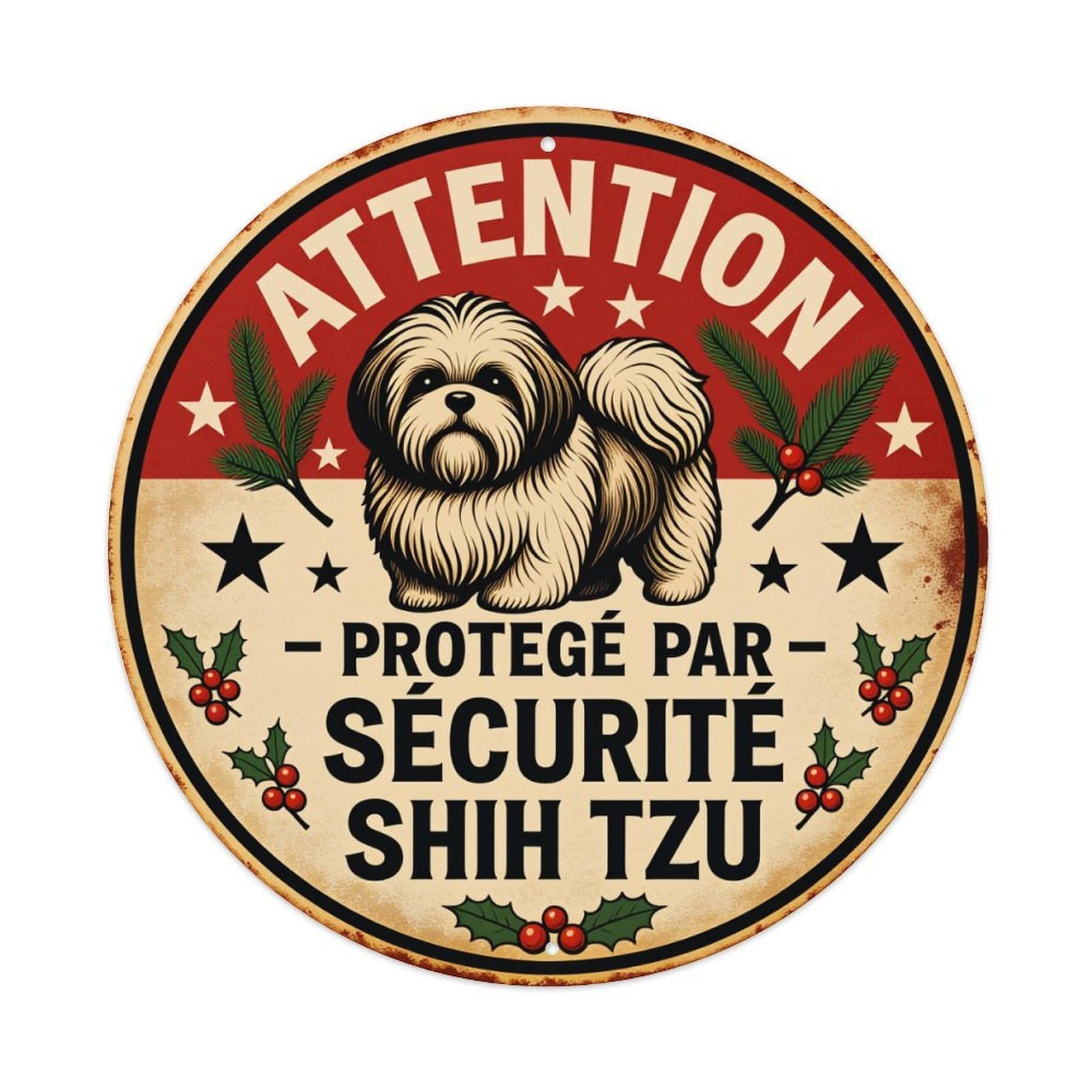 Attention Shih Tzu Security Dog Sign Round Tin Sign Vintage Style Metal Sign Home Bar Garden Wall Plaque Decor Metal Poster 8x8 Inch