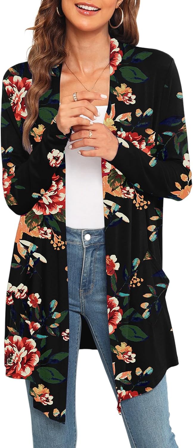 Womens Lightweight Summer Cardigan Casual Drape Soft Open Front Short Sleeve Cardigans with Pockets High Low Hem - Image 3