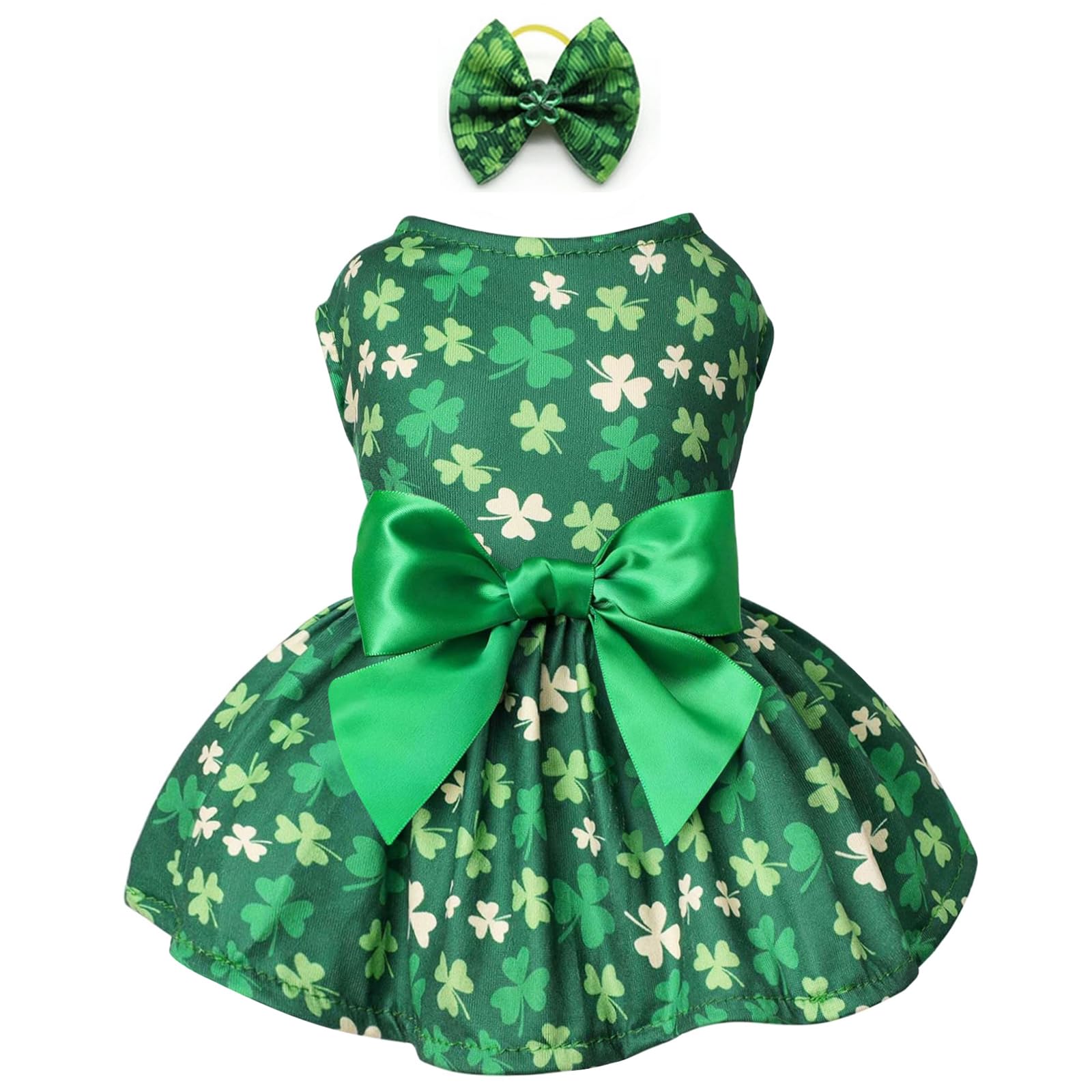 Idepet St. Patrick's Day Dog Dress with Bow Dog Tulle Skirt for Small Dog Girls Green Puppy Dress Cat Apparel Pet Holiday Outfits (Green, Large)