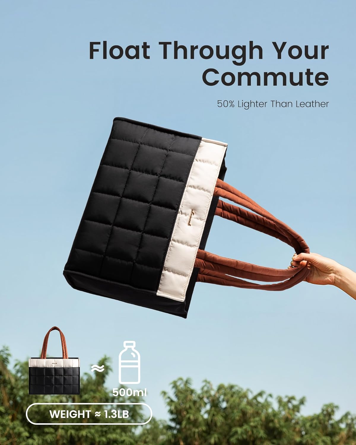 LOVEVOOK Tote Bag for Women, Puffer Work Handbag 15.6 Inch Laptop Purse for Nurse Teacher, Large Quilted Travel Tote Shoulder Bag with Zipper for College Office Clinical Gym, Cream-Black-Brown - Image 5