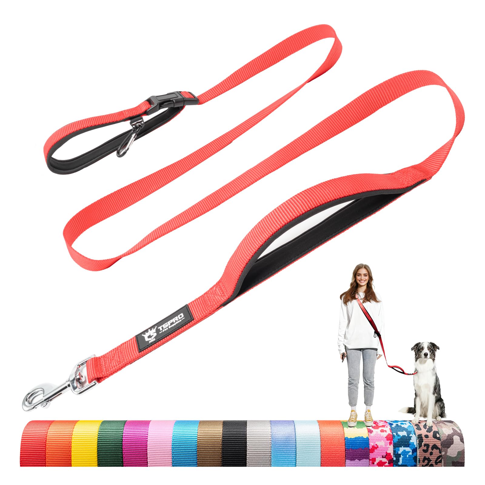 TSPRO Hands Free Dog Leash for Medium to Large Dogs, Adjustable Durable Leash with Comfortable Safety Padded Handle, Heavy Duty Metal Clasp for