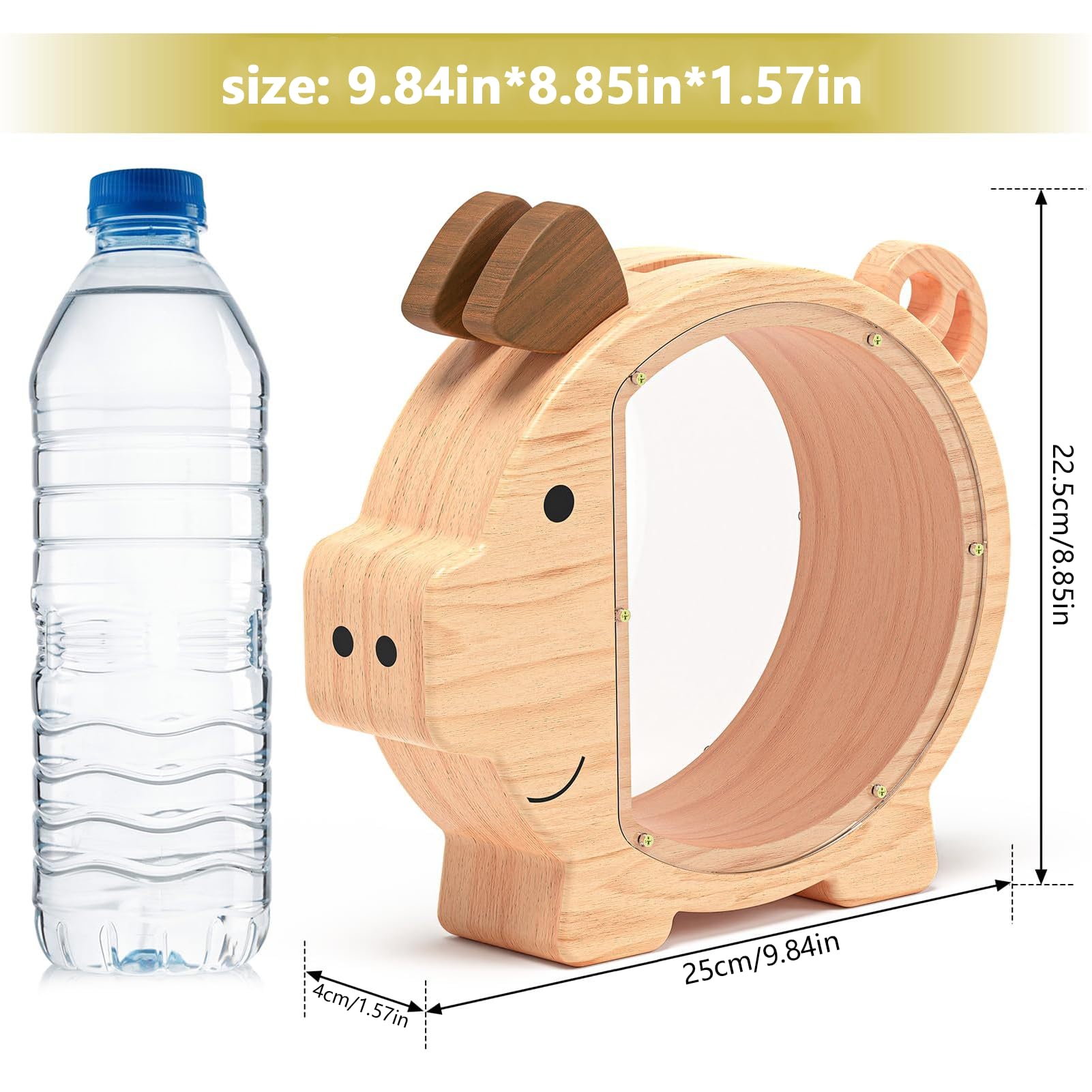 Holzspardose, Schwein Spardose, 9.84x1.57x8.85in Kreative Sparbüchse, Unzerbrechlich,geeignet zur Aufbewahrung von Banknoten und Münzen, Sparschweinen Geschenken und Dekorationsartikeln
