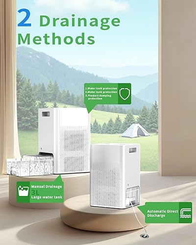 Miniatura 4 de HD022 - Deshumidificador para el hogar, 1600 pies cuadrados, tanque de agua de 101.45 onzas, deshumidificadores pequeños y silenciosos para