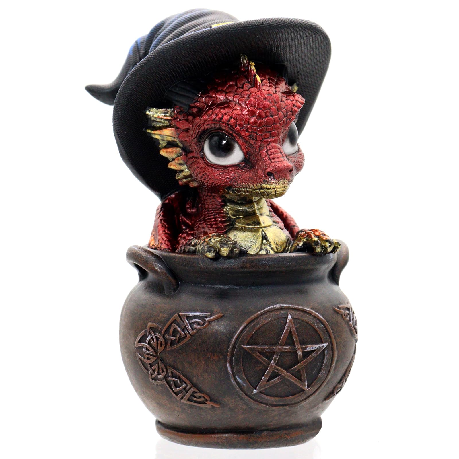 Aura Mojo Fantasy Red Dragon Statue with Witch Hat