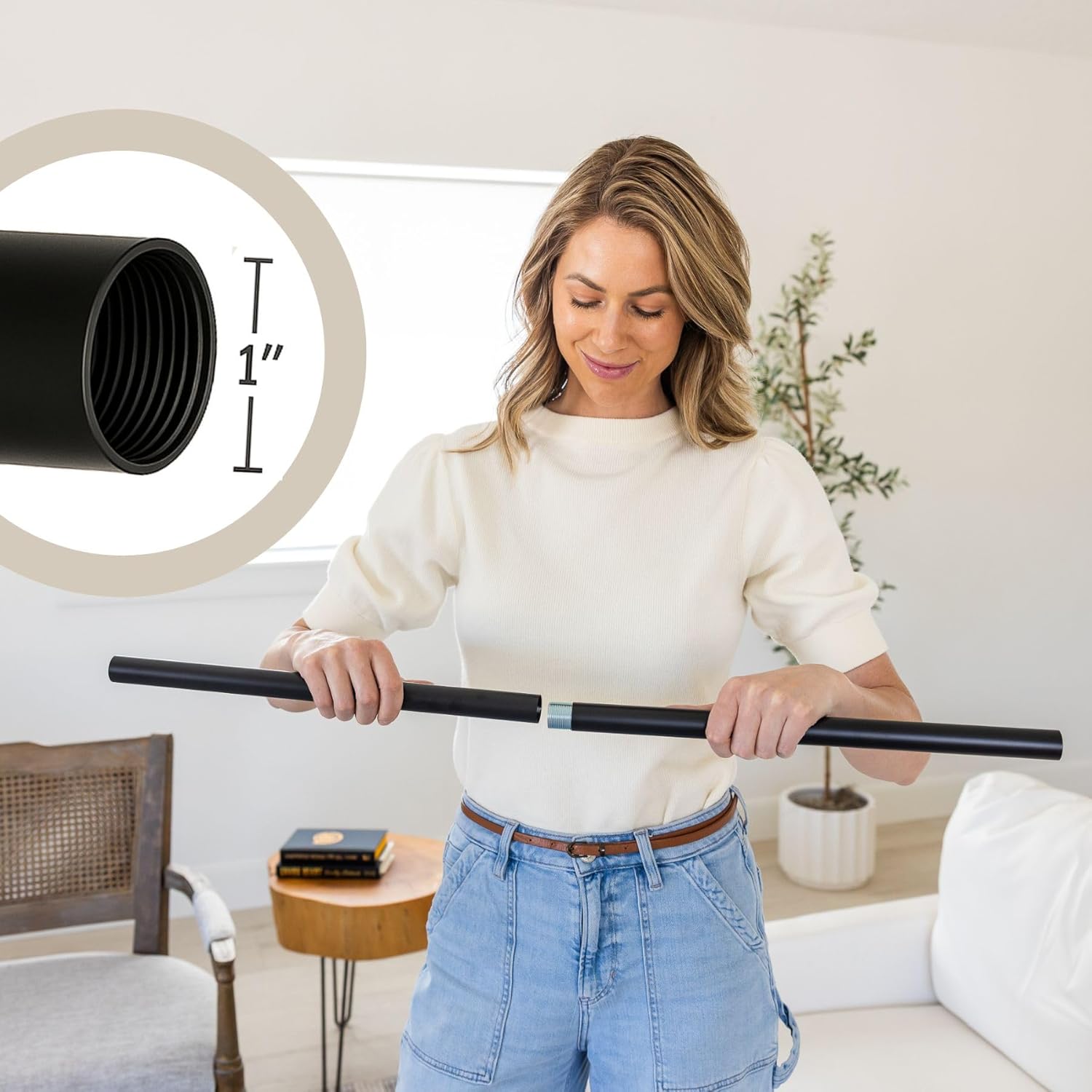 Blackout Curtain Rod Wrap Around Design, Adjustable 66-120 Inches, Wall/Ceiling Mount, 1 Inch Diameter, Room Darkening French Return Heavy Duty Metal, Modern Minimalist Bracket, Matte Black