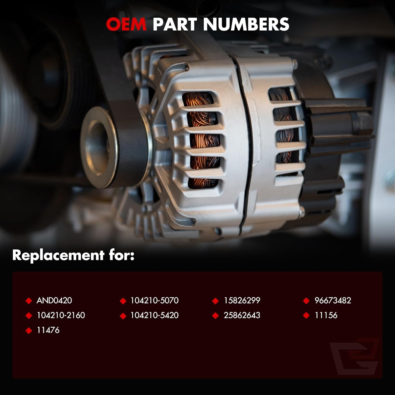 New Alternator Compatible for Pontiac for Torrent V6 3.4L 2007-2009 for Chevrolet for Equinox V6 3.4L 2007-2009, 155Amp/12Volt High Output Alternator Replaces 104210-5420 AND0420