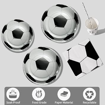 Football Tableware Set, Plates Cups Napkins for Kids Birthdays