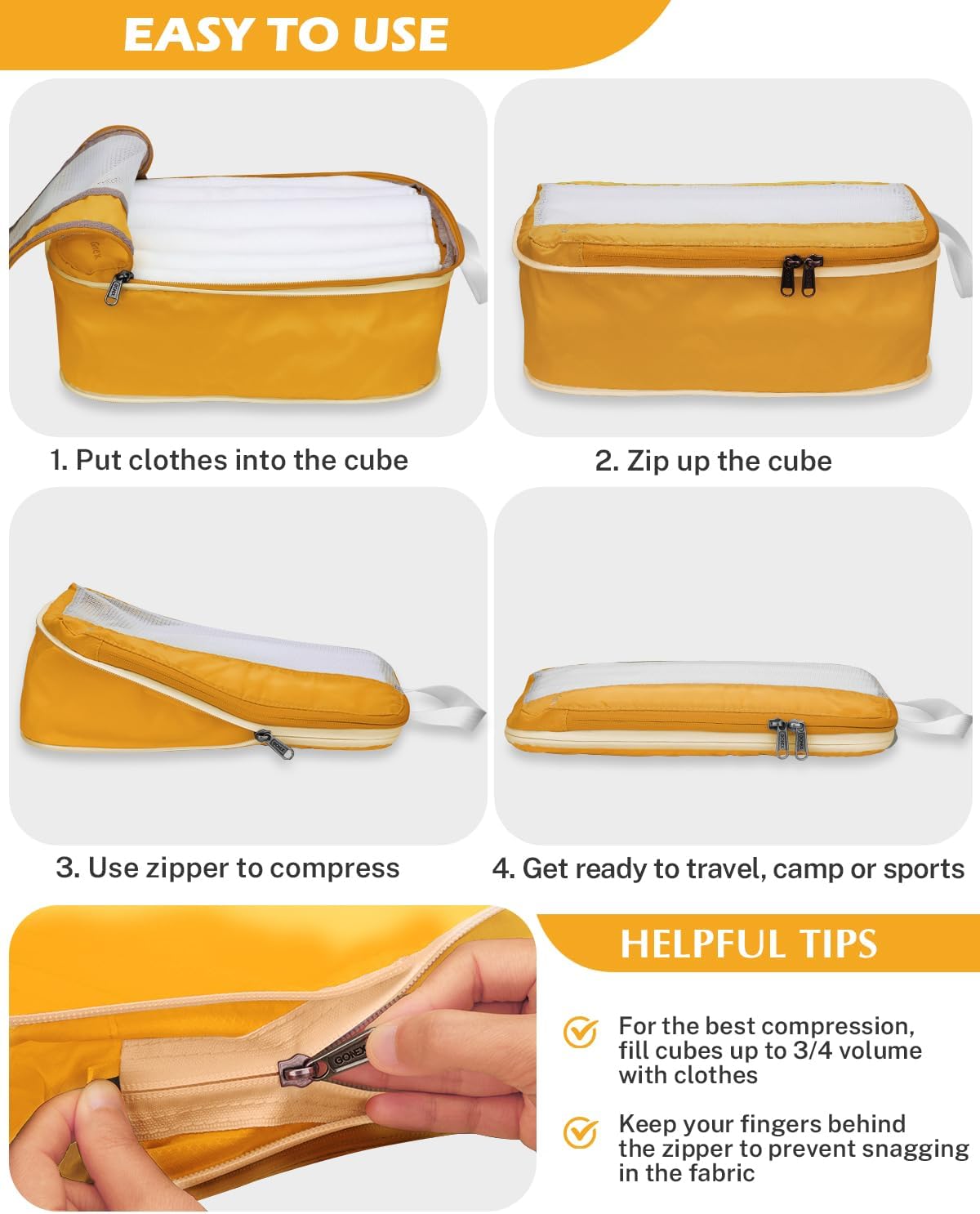 Gonex 8 Set Expandable Mesh Packing Cubes for Travel - Compression Packing Organizers with Toiletry, Laundry, Shoe & Cable Bags - Orange - Image 4