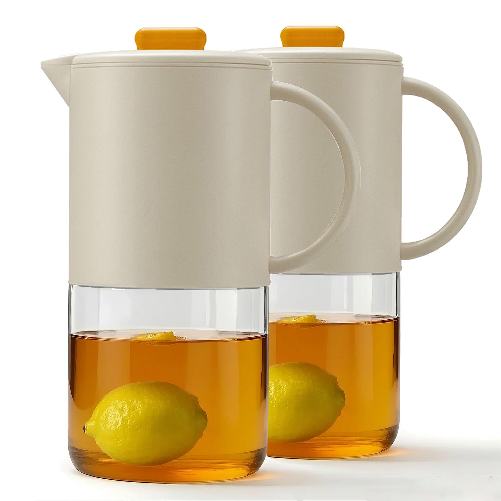 Delove Borosilicate Glass Pitcher with Lid & Auto Spout – Shatterproof Plastic Shell, Wide Mouth Design – 62 oz (1.9 Quart) Jug for Boiling Water,