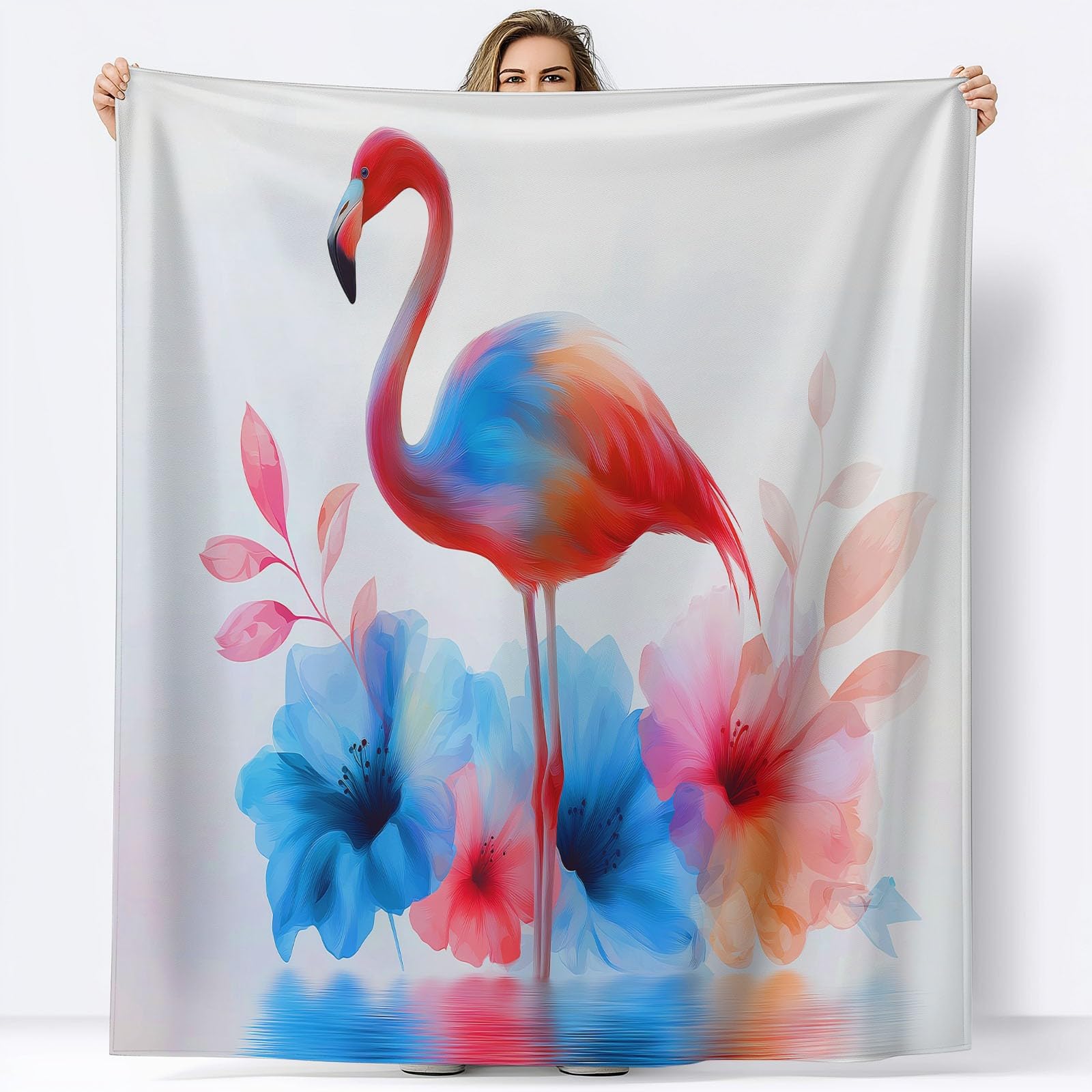220 x 240 cm Koc polarowy Akwarelowe Różowe Flamingi Kwiaty, Miękka Puszysta Flanelowa Narzuta Sofa Nadaje się dla dorosłych i dzieci Pozostań ciepły zima, kolor