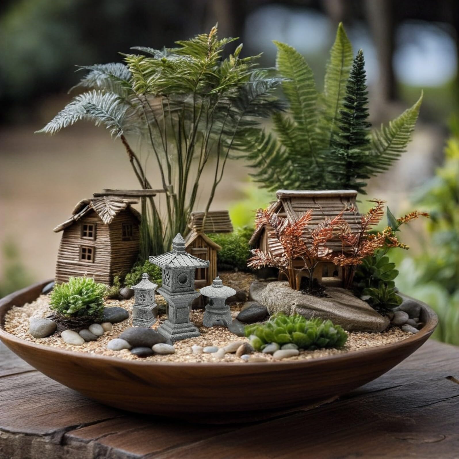 Decoración de Pagoda en Miniatura de Piedra, 1 Juego, Jardín Zen | Adorno Paisajístico Elegante, Detalles Delicados, Ligero y Creativo, para Casa y Jardín